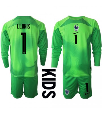 Frankrike Hugo Lloris #1 Målvakt Bortaställ Barn VM 2022 Långärmad (+ Korta byxor)